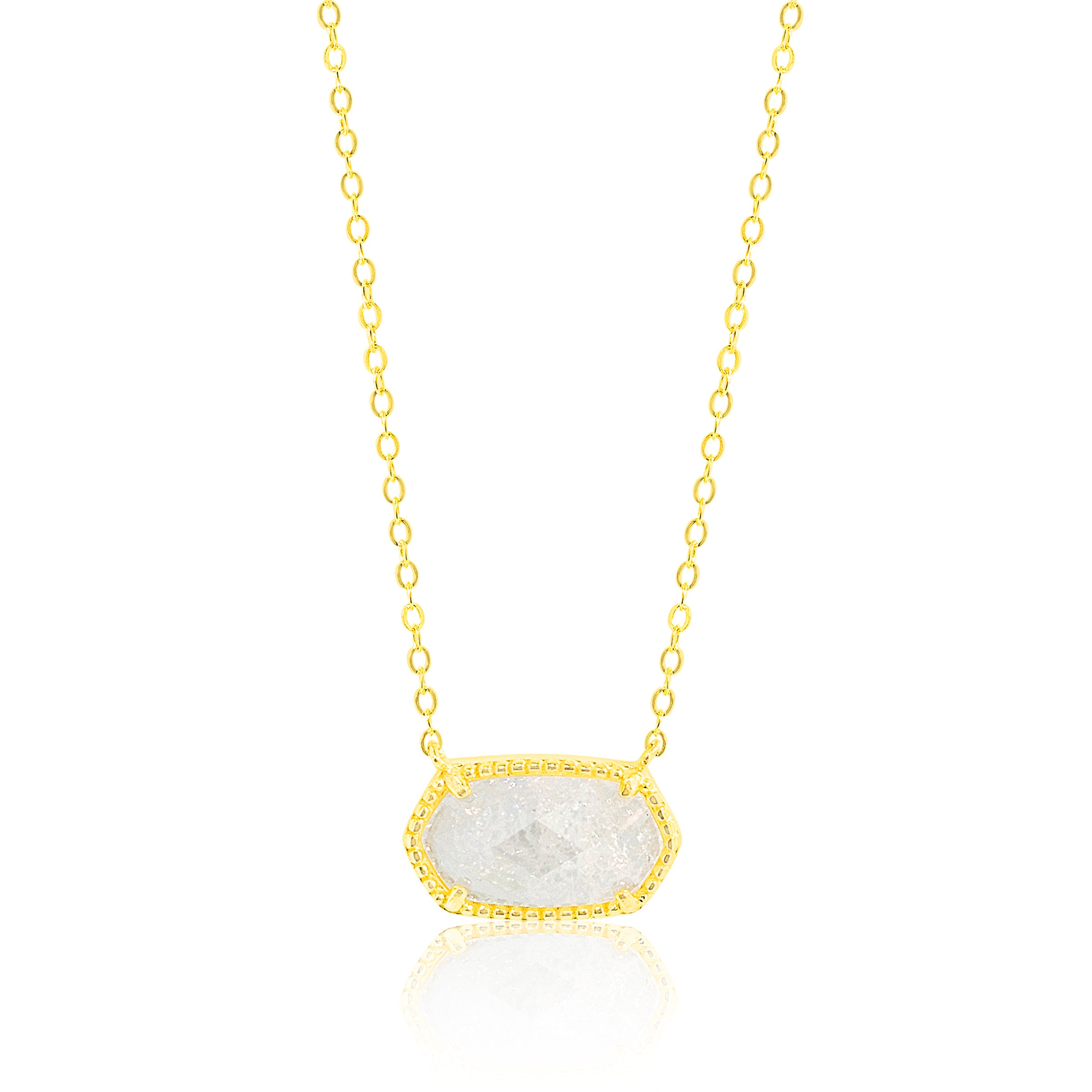 Create Mother of Pearl and  Halo Cubic Zirconia Gemstone Necklace Yellow Gold Tone Necklace