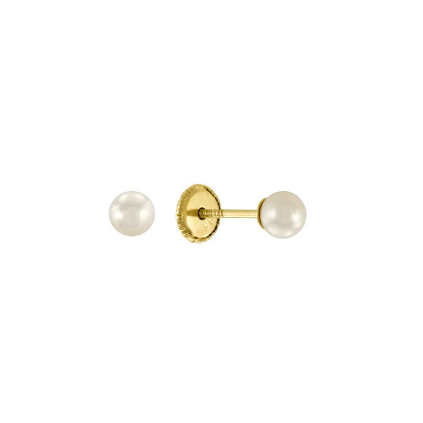 Baby Girl White Pearl Studs in 14kt Yellow Gold