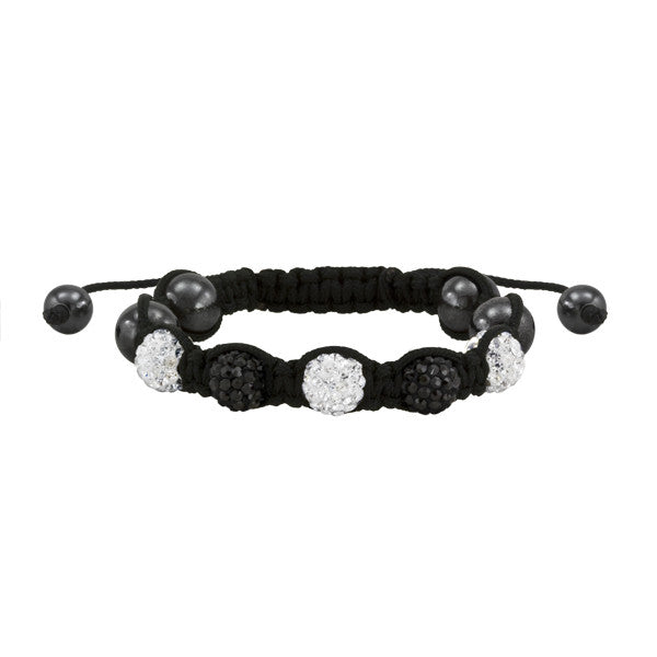 Black and White Shamballa Macrame Crystal Bead Bracelet