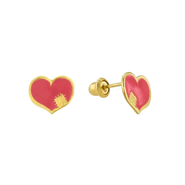 Enamel Heart Stud Earring in Yellow Gold
