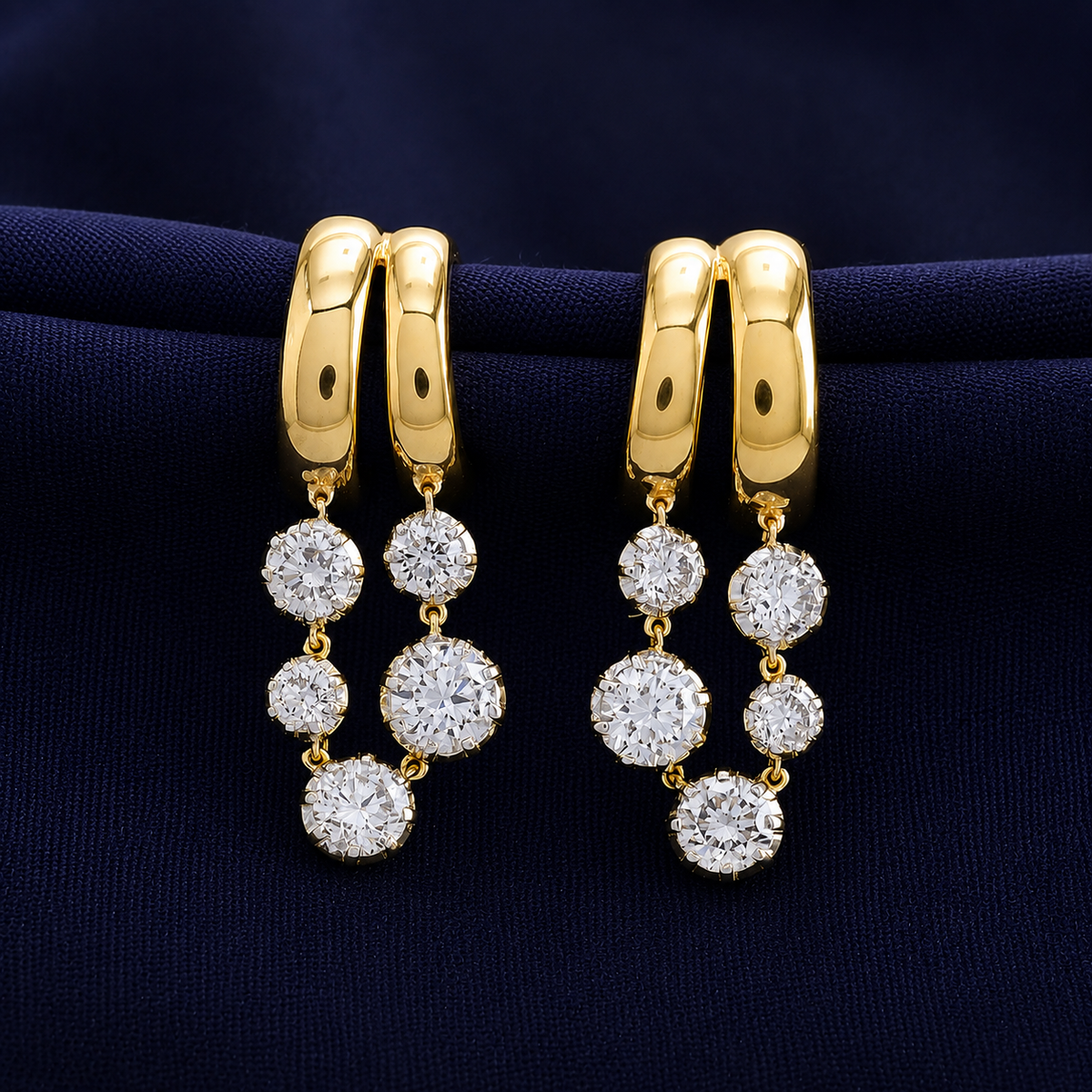 Lab Grown Diamond Georgian Cascade Earrings Gold over Silver 2.00 ct