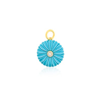 Turquoise Flower Charm Gold Over Silver and CZ