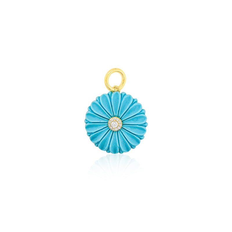 Turquoise Flower Charm Gold Over Silver and CZ