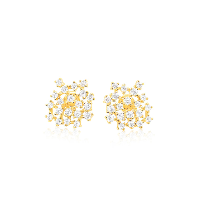 Gold Over Silver Cluster Lace Stud Earrings with CZ