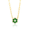 Vermeil Paperclip Created Emerald and CZ Flower Rose Layering Necklace