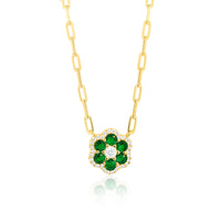 Vermeil Paperclip Created Emerald and CZ Flower Rose Layering Necklace