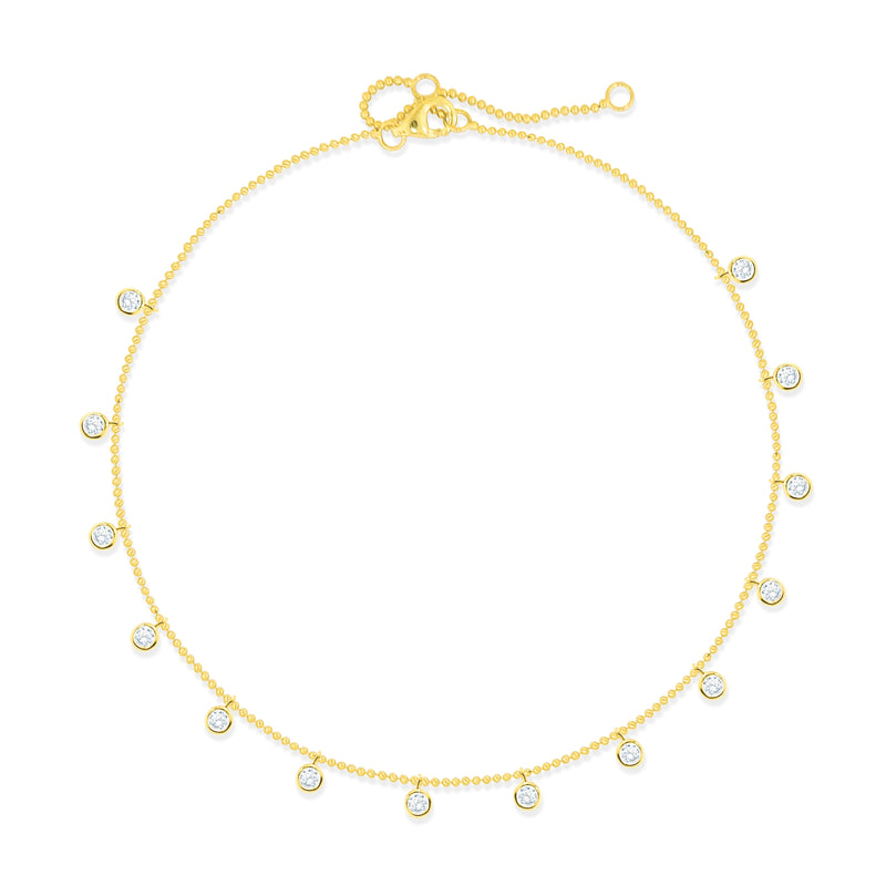 Bezel Set Layering Necklace with Silver Gold Plated and Cubic Zirconia  Ball Chain