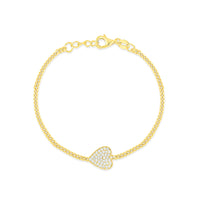 Etoielle Horizontal  Heart  Yellow Silver Curb Chain Bracelet 7 inches