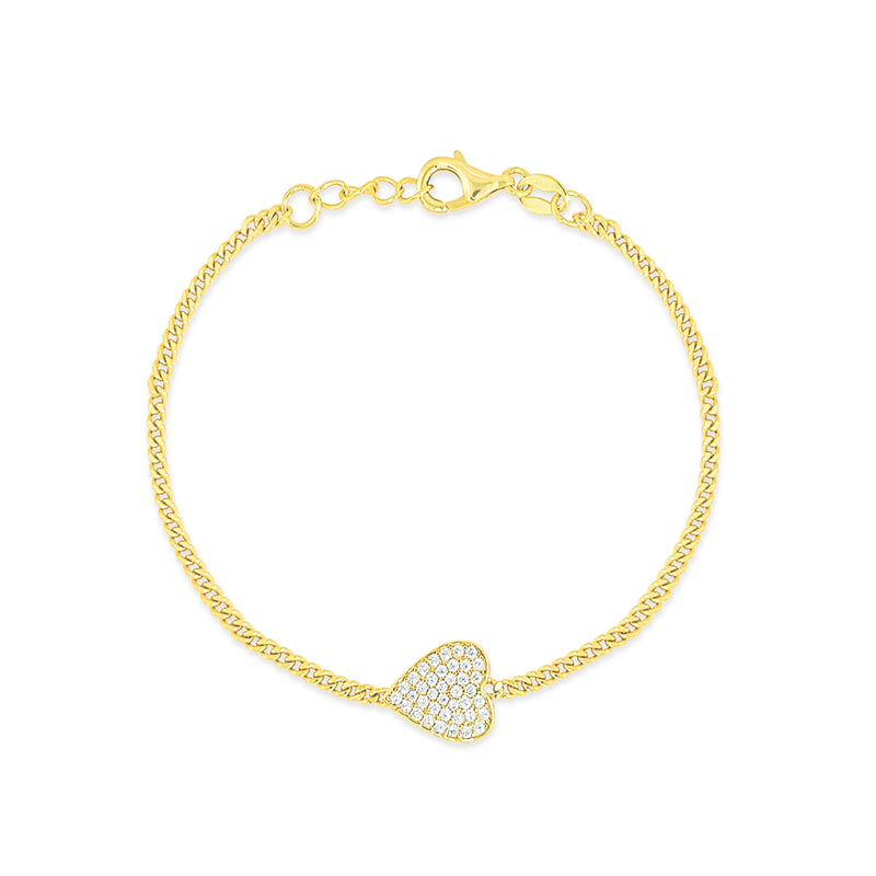 Etoielle Horizontal  Heart  Yellow Silver Curb Chain Bracelet 7 inches