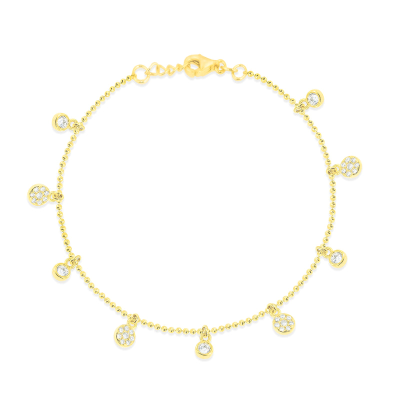 Bezel Set Layering Bracelet with Silver Gold Plated and Cubic Zirconia  Ball Chain Adjustable