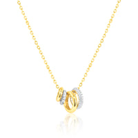 Goregeous Rondel Charm Necklace with Pave CZ Rondels and Shiny Charms on a Gold over SIlver Chain