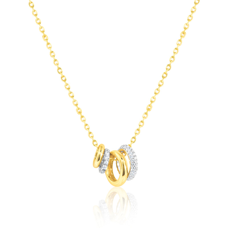 Goregeous Rondel Charm Necklace with Pave CZ Rondels and Shiny Charms on a Gold over SIlver Chain