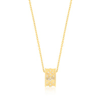 Large Rondel Charm Necklace with Textured Engraving and CZ Accents 18 inches Adjustable