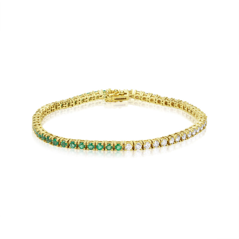 1.62cts Yellow Gold and Emerald Tennis Bracelet   14kt Yellow Gold