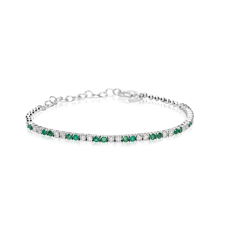 Emerald and Diamond Tennis Bracelet Natural 14kt White Gold 7 inches
