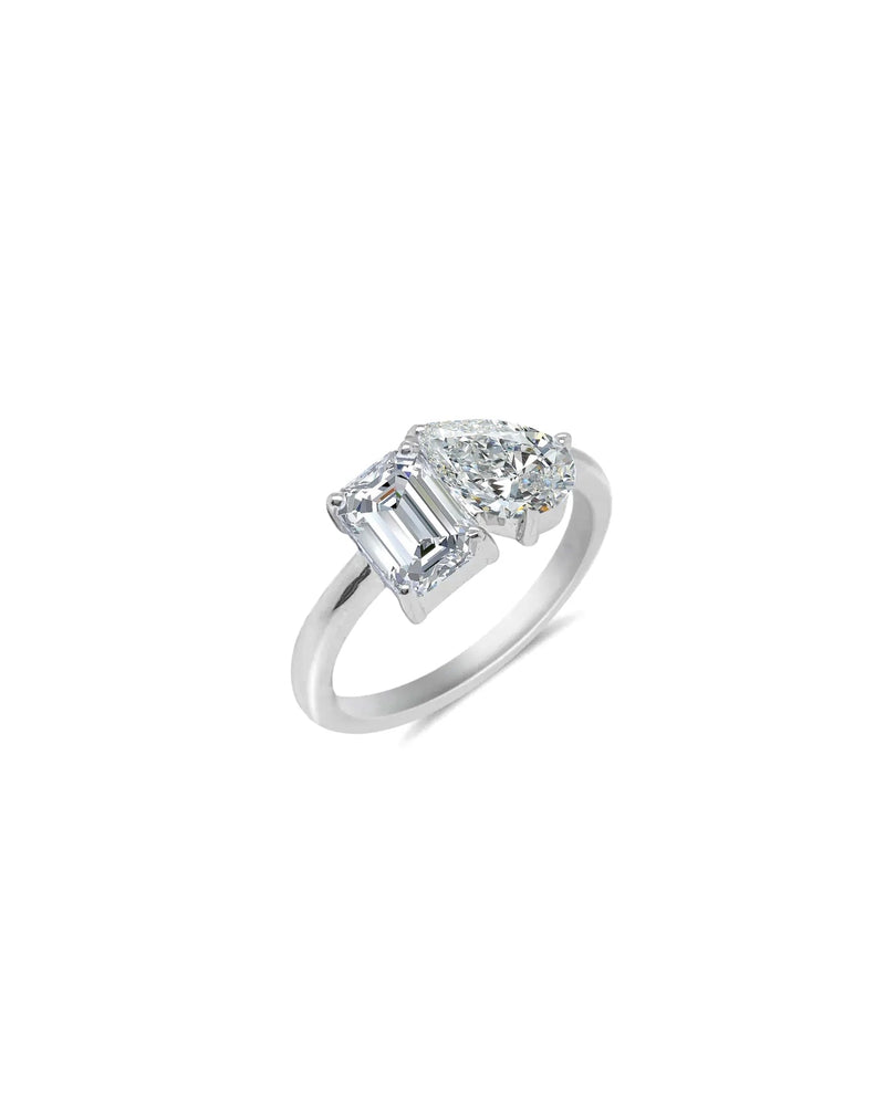 2.7 ct  Emerald and Pear Toi et Moi Ring Lab Grown Diamond 14kt White Gold