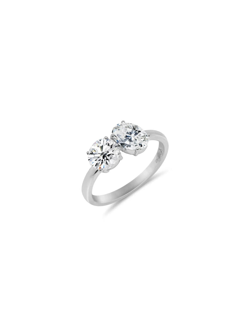 1 ct Oval Round Moi et Toi Two Stone Lab Grown Diamond Rings 14kt White Gold