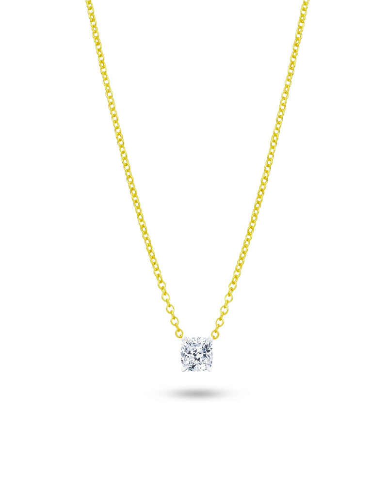 2 ctCushion Cut Solitaire  Lab Grown Diamond Necklace 14kt Yellow Gold Adjustable 18 inches