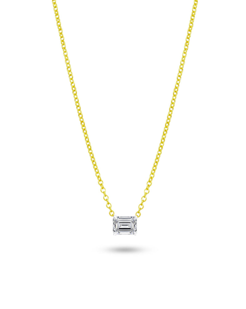 1 ct Emerald Cut Solitaire Necklace 14kt Yellow Gold Lab Grown