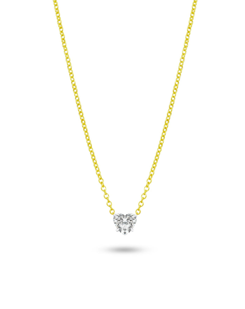2 ct Heart Cut Solitaire Lab Grown DIamond Necklace in 14 kt Yellow Gold  18 inches Adjustable