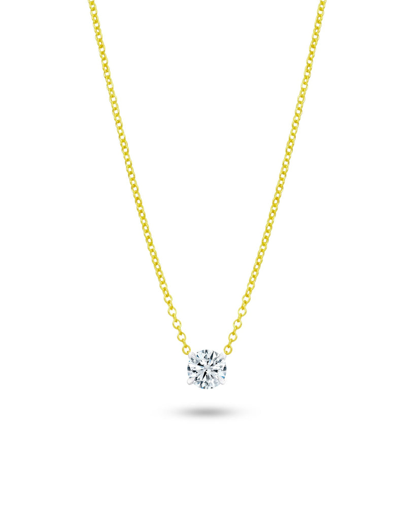 2 ct Round Solitaire Lab Grown Diamond Necklace 14kt Yellow Gold 18 inches Adjustable