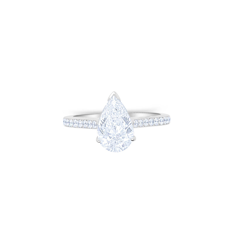 Diamond Band Solitaire Ring | Pear Cut 2ct LAB Diamond
