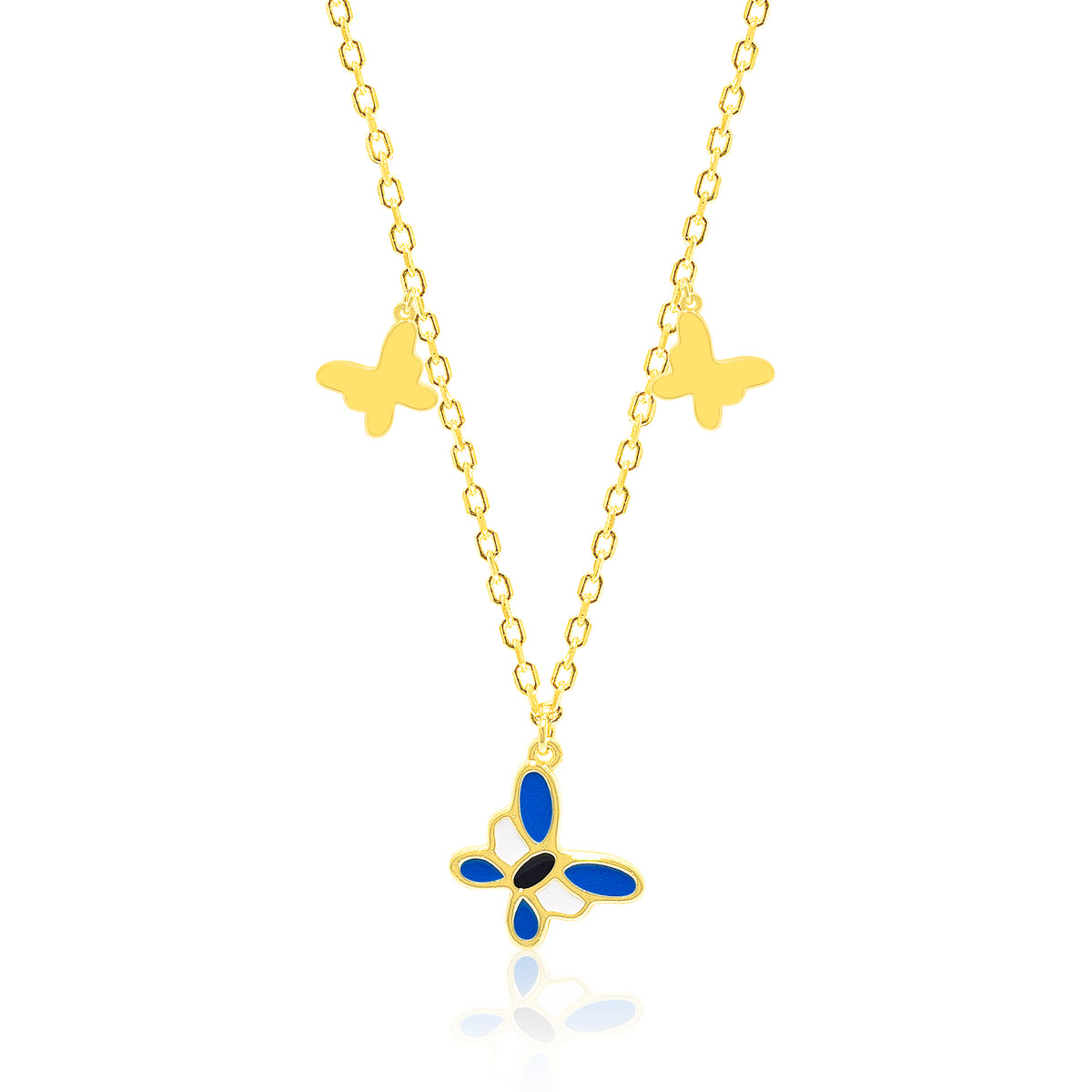 Little Girls Enamel and Gold Over Silver Butterfly Necklace
