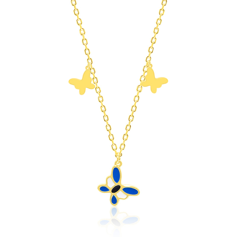 Little Girls Enamel and Gold Over Silver Butterfly Necklace