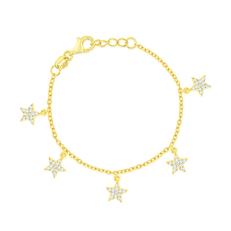 Etoielle Gold Over Silver Pave CZ Star Bracelet 7 inches Adjustable