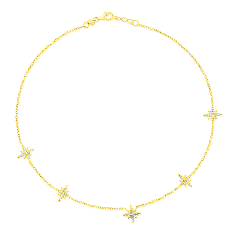 Etoielle Yellow Gold Tone Celetestial North Star Bracelet with Pave Cubic Zirconia 7 inches Adjustable