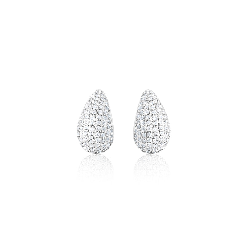 Etoielle White  Gold Tone Pave Pear Shape Water Drop Stud Hoops