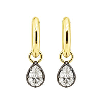 14kt Yellow Gold Lab Grown Pear Shape Hoop Earrings Black Rhodium Georgian