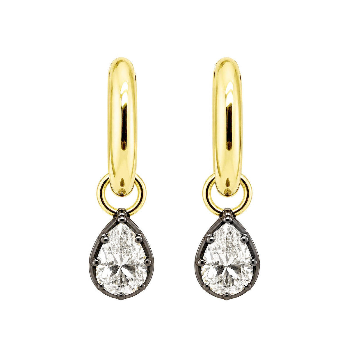 14kt Yellow Gold Lab Grown Pear Shape Hoop Earrings Black Rhodium Georgian