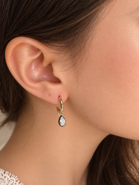 14kt Yellow Gold Lab Grown Pear Shape Hoop Earrings Black Rhodium Georgian