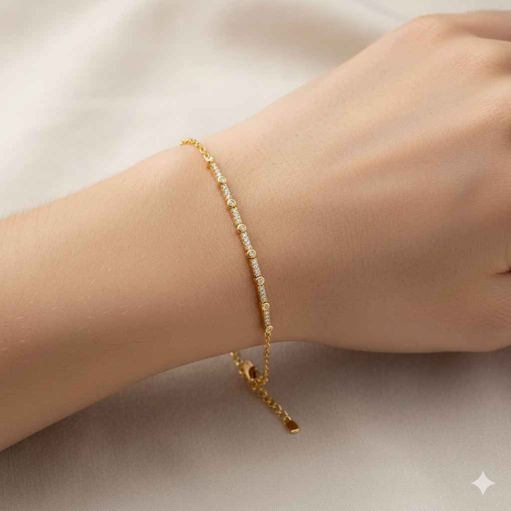 Etoielle Vermeil Bar Bracelet with Pave CZ 7 inches