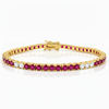 Tennis Bracelet with Alternating Created Rubies and CZ  7 Inches