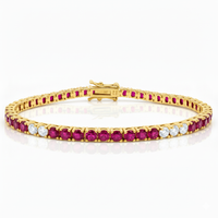 Tennis Bracelet with Alternating Created Rubies and CZ  7 Inches