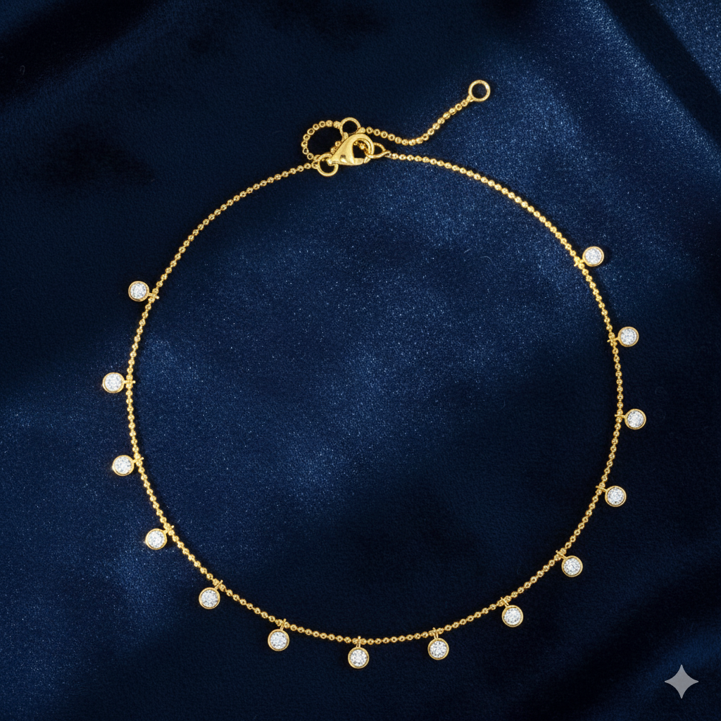 Bezel Set Layering Necklace with Silver Gold Plated and Cubic Zirconia  Ball Chain