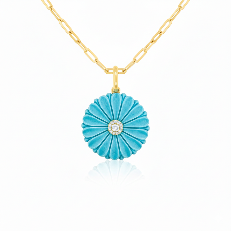 Turquoise Flower Charm Gold Over Silver and CZ