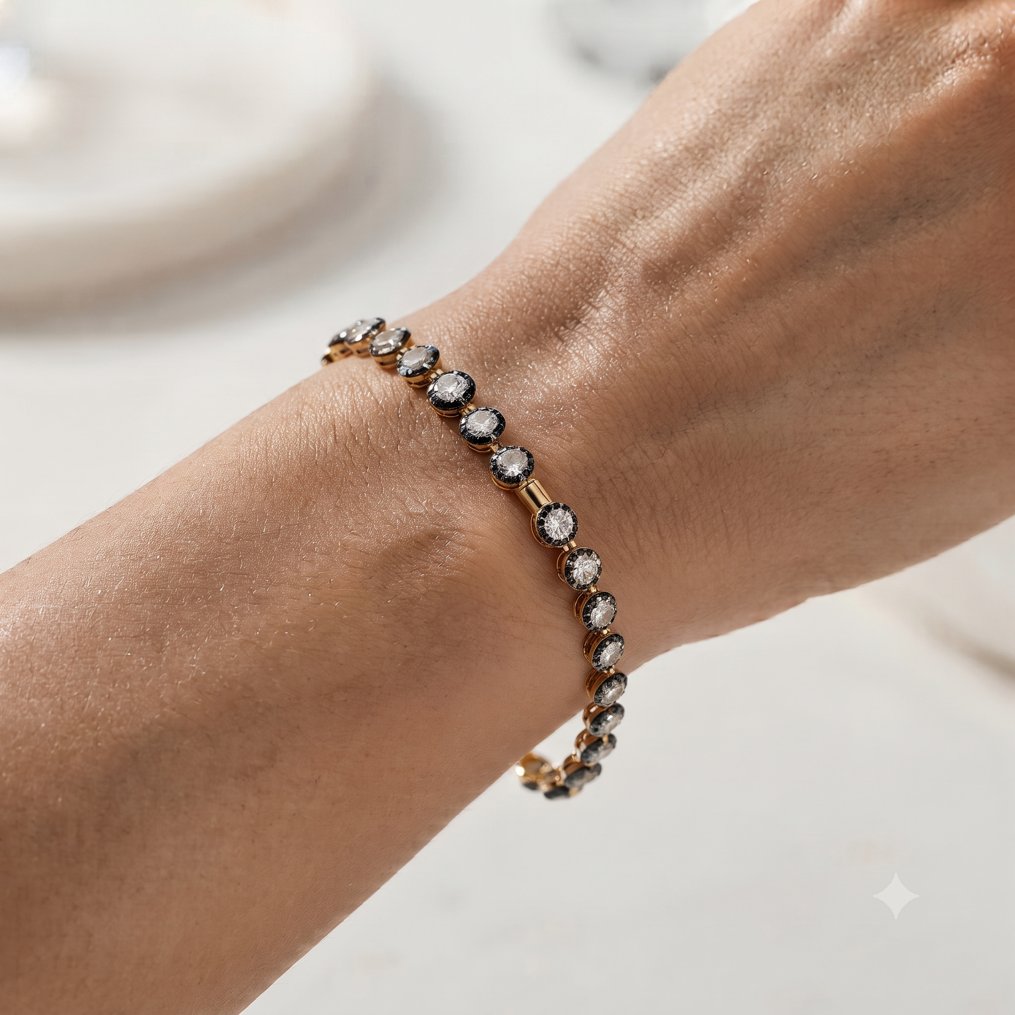 Georgian Style Tennis Bracelet in Cz and Silver and Silver Simulated 4 carat Black Rhodium 7 Inches