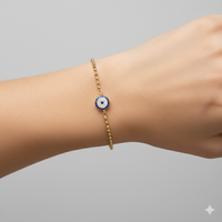 Evil Eye Bracelet with Created Sapphires and CZ on a Ball Chain 7 inches Adjustable