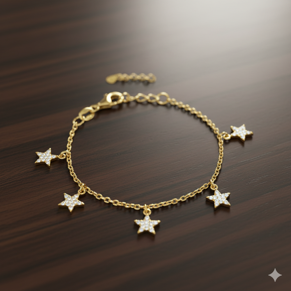 Etoielle Gold Over Silver Pave CZ Star Bracelet 7 inches Adjustable