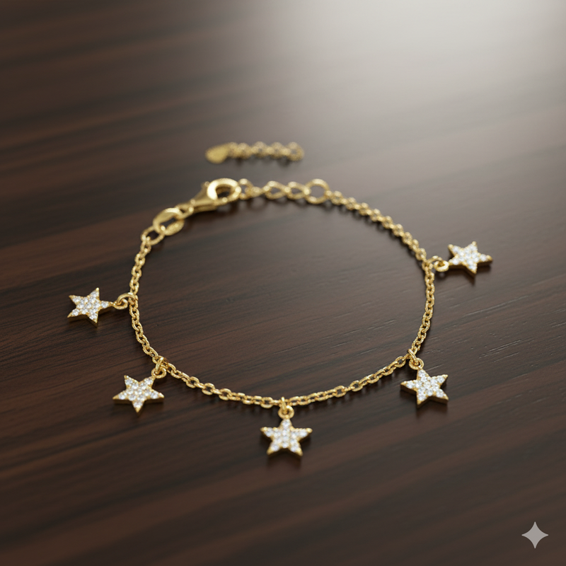 Etoielle Gold Over Silver Pave CZ Star Bracelet 7 inches Adjustable