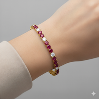 Tennis Bracelet with Alternating Created Rubies and CZ  7 Inches