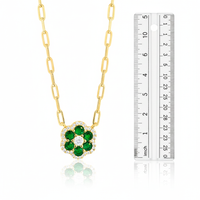 Vermeil Paperclip Created Emerald and CZ Flower Rose Layering Necklace