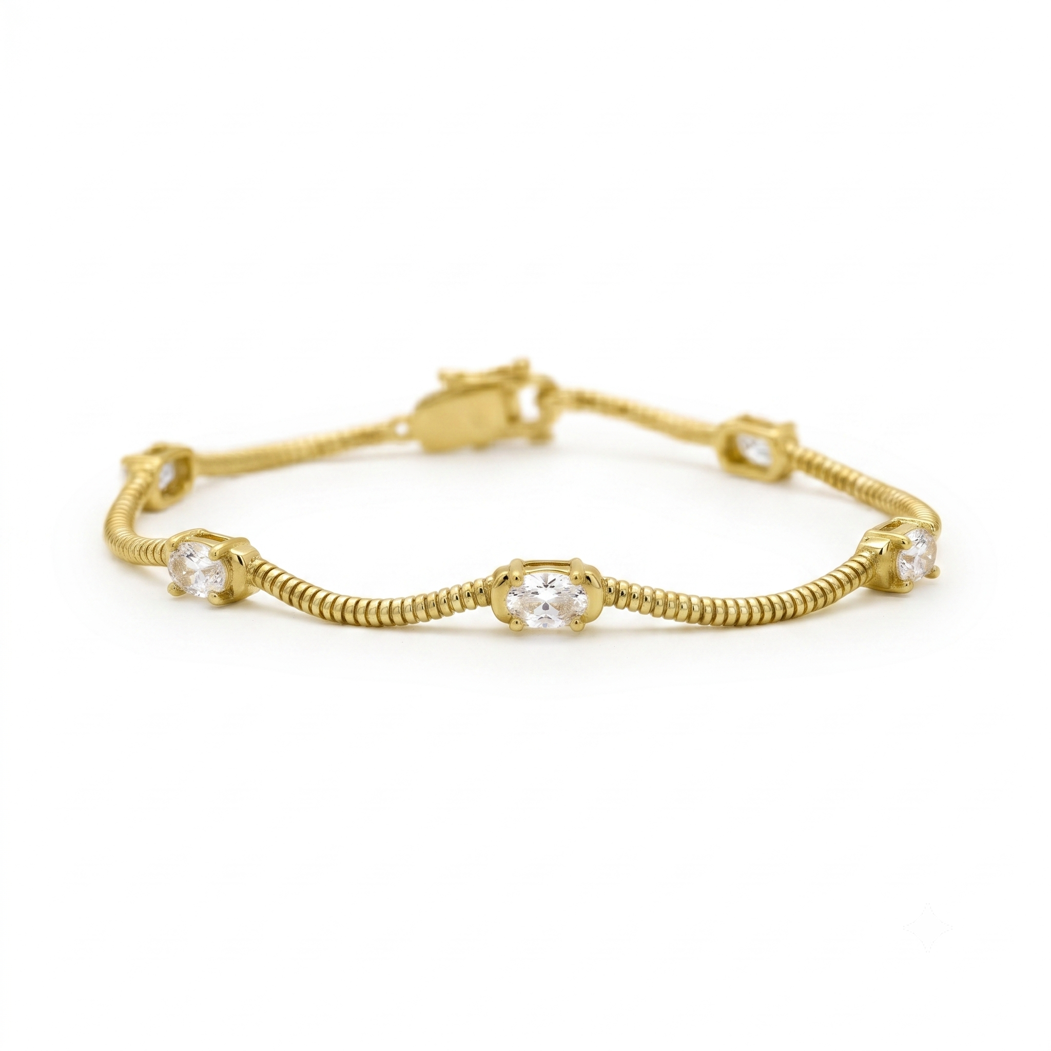 Yellow over SIlver Oval  OVAL CZ Fluted Wave Tennis Bracelet 7 inches
