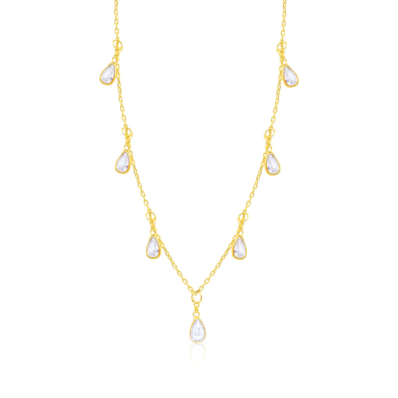 Yellow Gold Tone Teardrop CZ Charm Necklace
