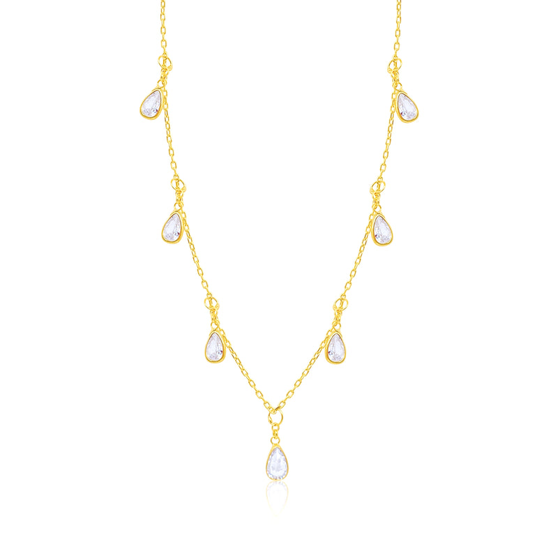 Etoielle Yellow Gold Tone Teardrop CZ Charm Necklace