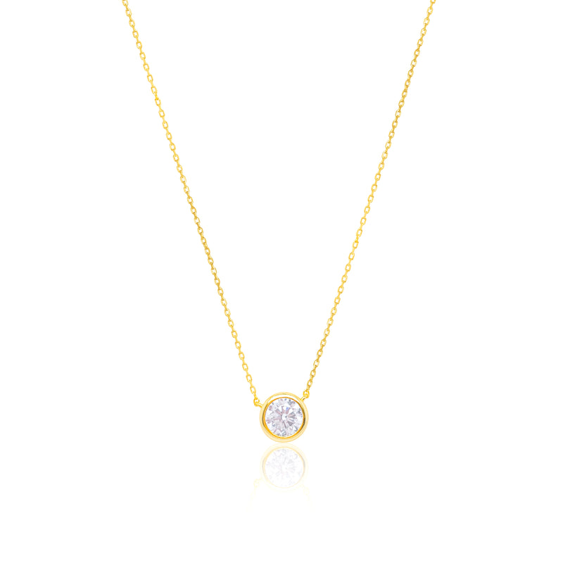Yellow Gold Tone Bezel Set Round CZ Necklace