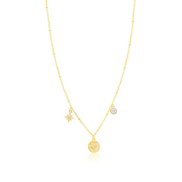 Etoielle Yellow Gold Tone CZ Symbolic Charms Necklace
